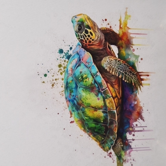 4x4 Painted Turtle Watercolor Oil Painting Wildlife Photography Print - Picture 2 of 5